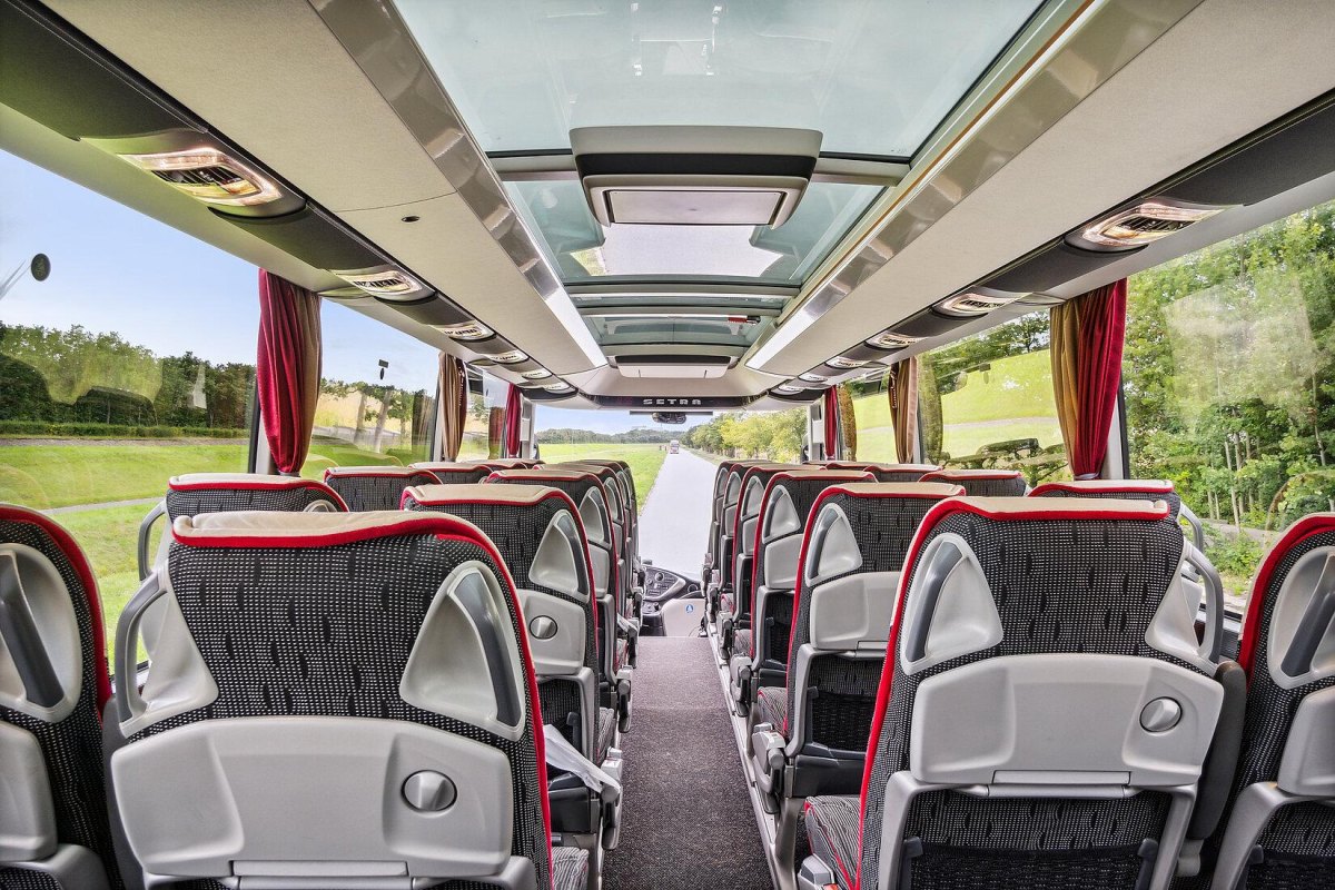 Tourist bus interior with panoramic windows