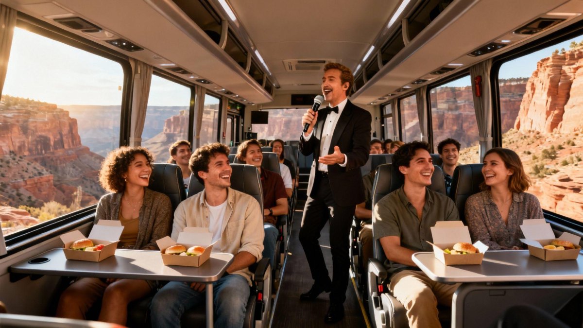 Passengers enjoying bus activities
