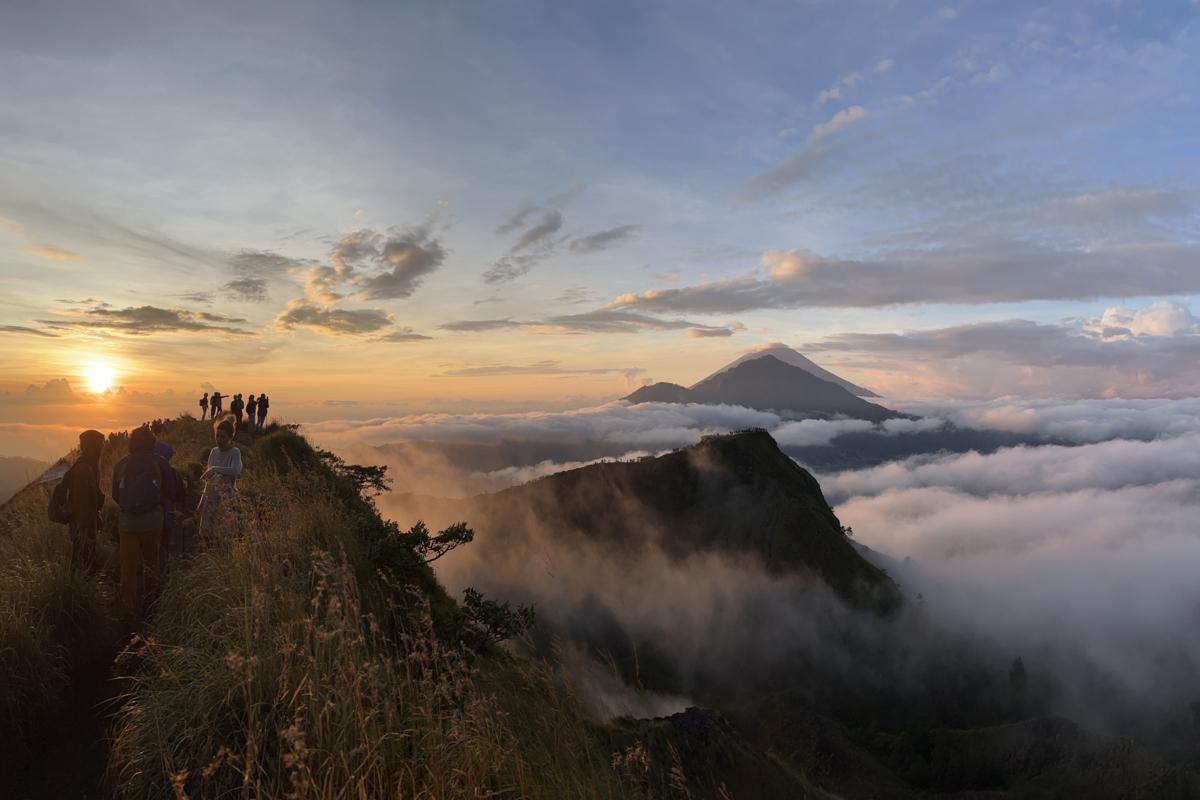 Mount Batur sunrise over Bali volcano landscape