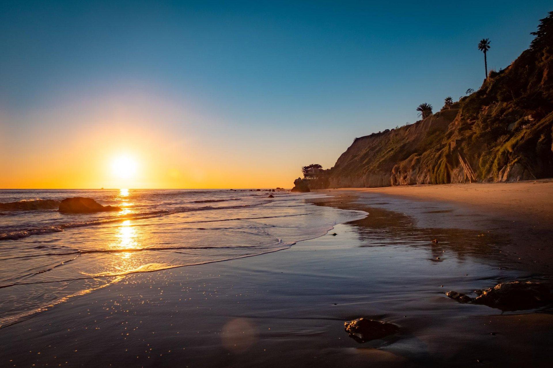 California beach sunset over the Pacific Ocean
