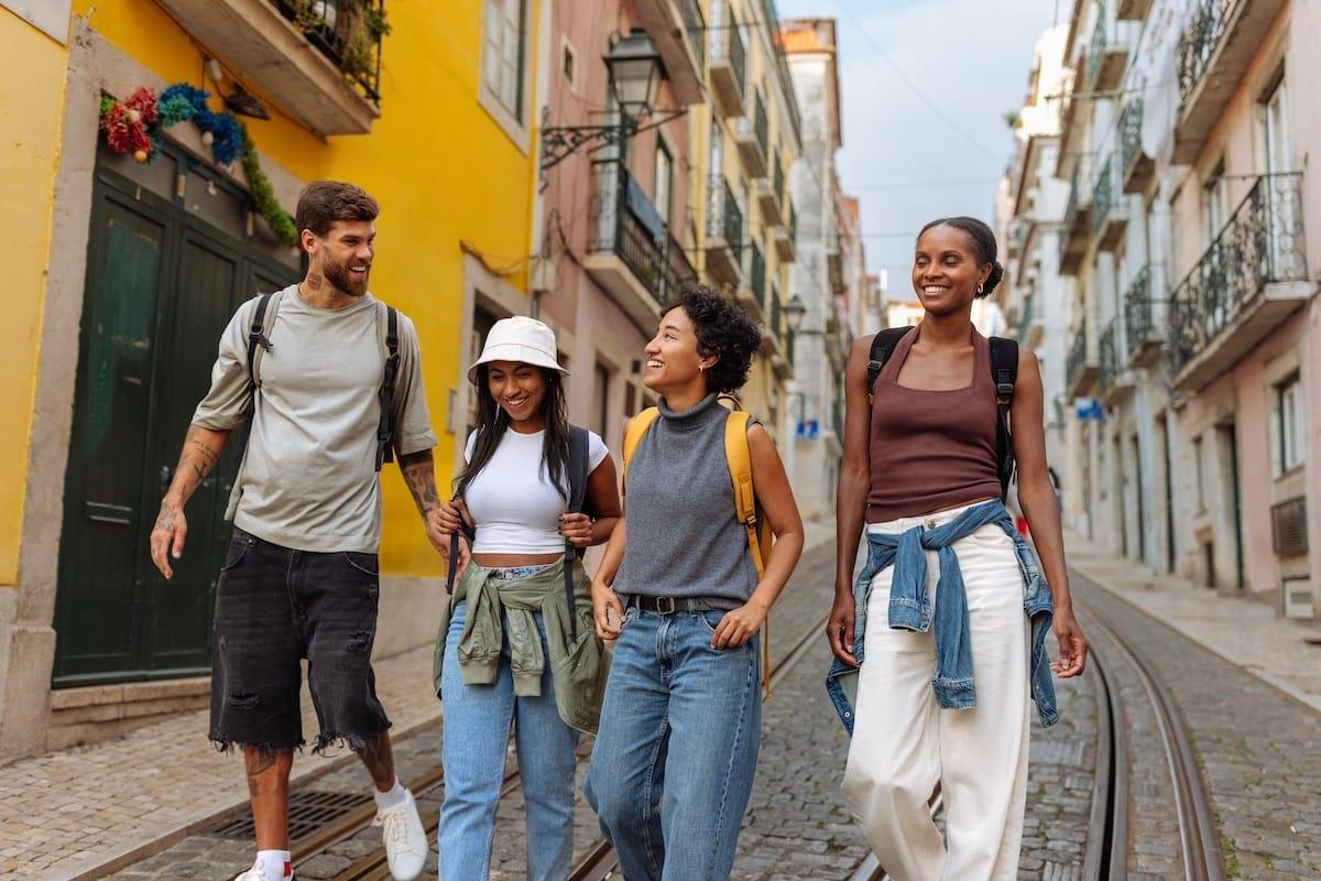 Friends exploring city streets together
